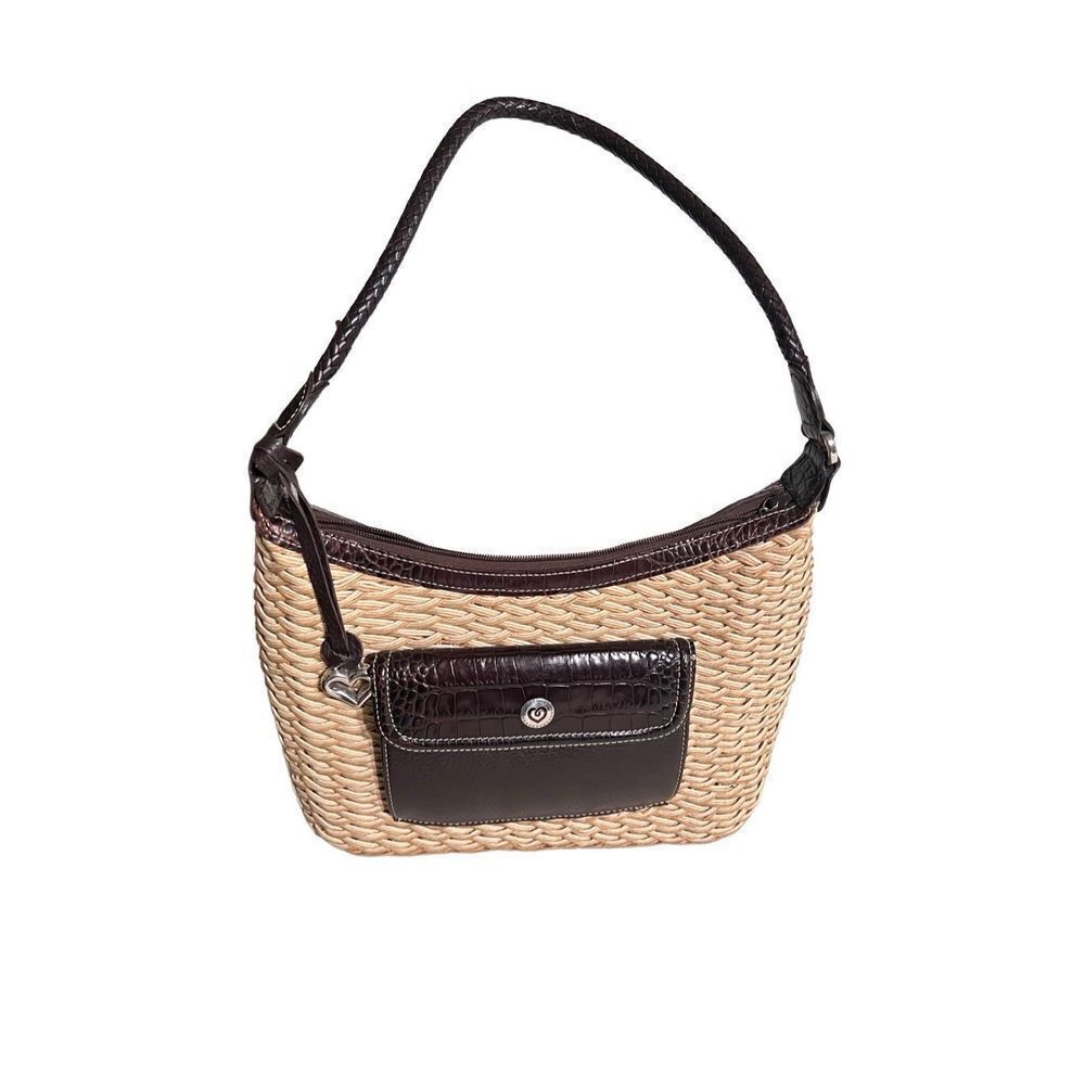 Brighton Vintage Brown Leather & Straw Shoulder Bag